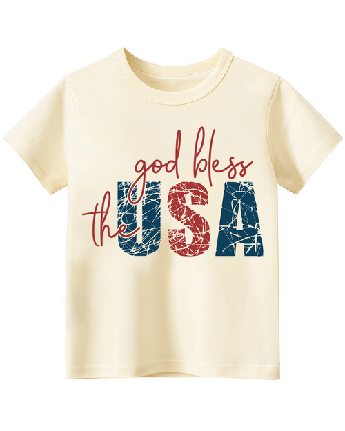 Boys Girls USA American Flag Shirt 4th of July Tshirts Kids Independence Day Tees Gift Beige 2-8T